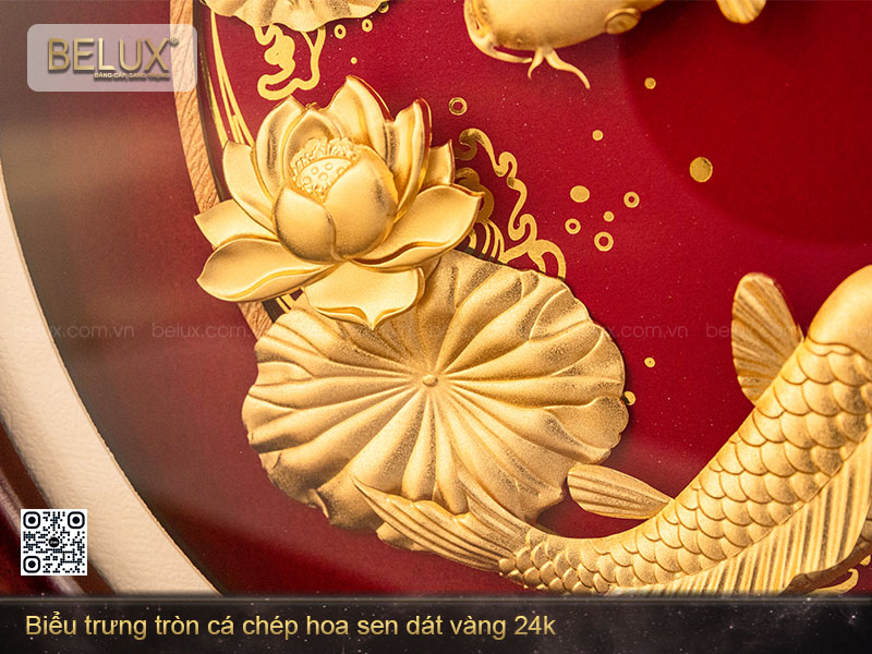 Biểu Trưng Tròn Cá Chép Hoa Sen Dát Vàng 24k